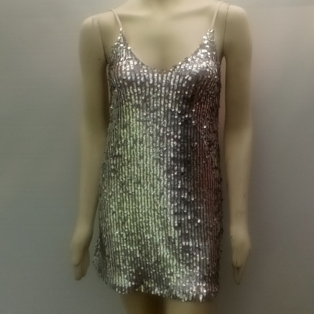EUC "Trac" spaghetti strap dress filled with silver embellishments